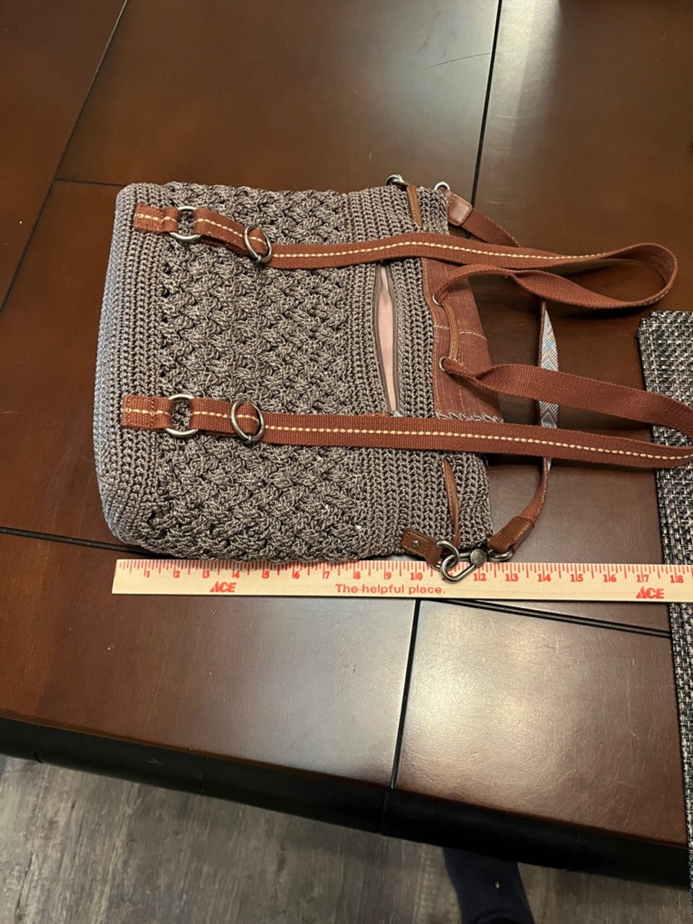 The Sak Brown and Gray Crochet Woven backpack purse with Tassel Strap - Picture 5 of 15